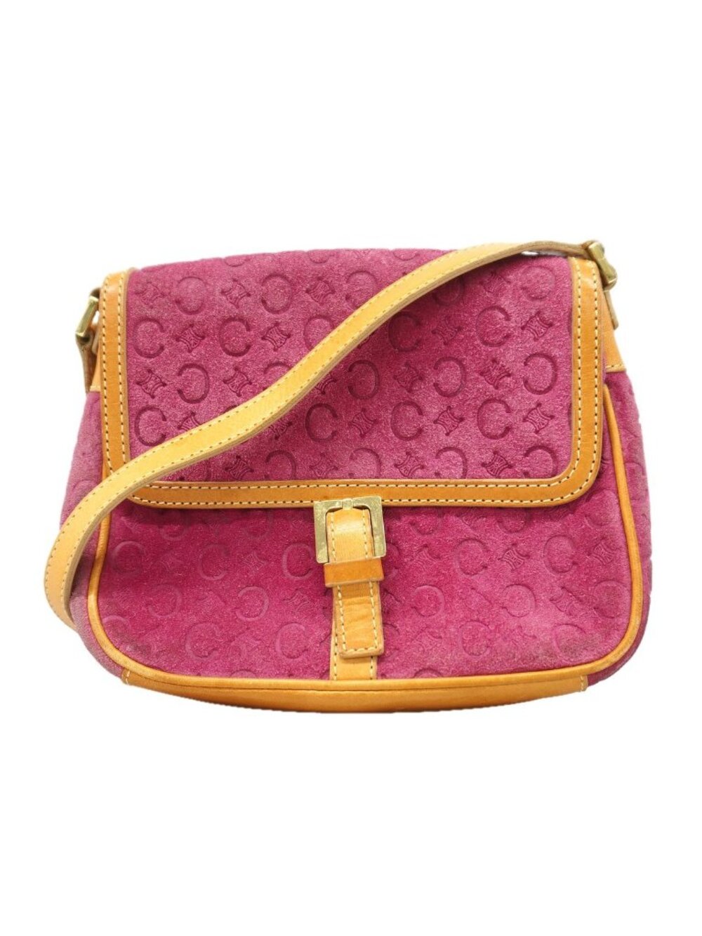 Celine Shoulder Bag C Macadam Suede Pink Brown Gold